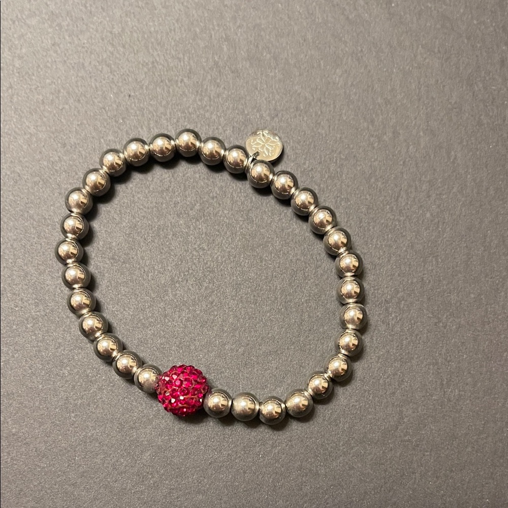Rustic Cuff Silver Bracelet with Red Accent